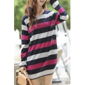 Oversize Stripe Long Sleeve Basic Loose T-Shirt Dress