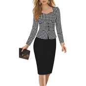 Office OL Wear to Work Long Sleeve Bodycon Casual Party Pencil Dress