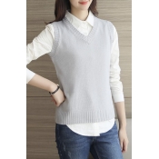V-Neck Sweater Pullover Vest Knit Top