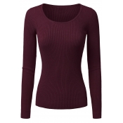 Womens Long Sleeve Deep V-Neck & Round Neck Ribbed Knit Sweater