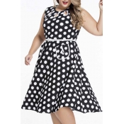 Women's Plus Size 1950s Polka Dots Print Vintage Swing Dress