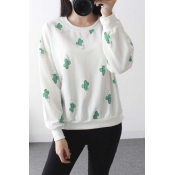 Leisure Cactus Print High and Low Trim Pullover Sweatshirt