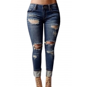 Women's High-waisted Ripped Holes Skinny Jeans Plus Size