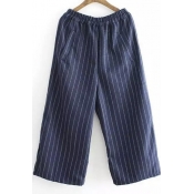 Fashion Vertical Striped Wide Leg Pants with Elastic Waist