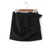Fall New Design Bow Side Pleated Skinny Mini Skirt