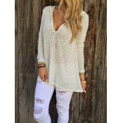 Women's Hooded V-Neck Long Sleeve Loose Knitted Sweater Top