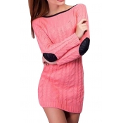 Womens Color Block Long Sleeve Knit Sweater Fall Pullover