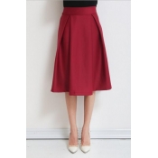 Retro Style High Waist Plain Pleated A-Line Midi Skirt