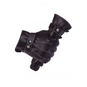 Contrast Stitching Button Details Bikers Leather Gloves