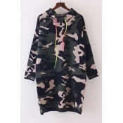 Casual Camouflage Print Pullover Hooded Tunic Women's Sweater Dress