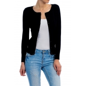 Basic Solid Button Up Crew Neck Cardigan Sweater