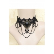 Fashion Lace Chain Black Crystal Cropped Necklace