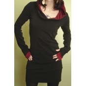 New Design Contrast Cuff Long Sleeve Women's Plain Pullover Hoodie