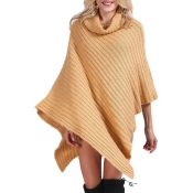 Women's Chic Turtleneck Knitted Poncho Pullovers Sweater