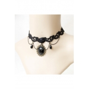 Creative Lace Chain Black Crystal Pendant Necklace