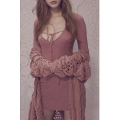 Sexy Plunge Tied Neck Empire Waist Long Sleeve Knitted Bodycon Dress