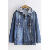 New Arrival Single Breasted Lapel Denim Jacket with Hood