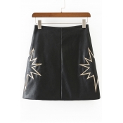 High Rise Star Print Stylish Women's PU A-Line Mini Skirt