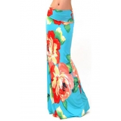 Womens Maxi Skirt Floral Print High Waist Beach Girl's A-line Skirt
