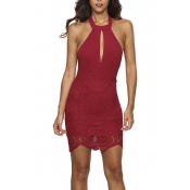 Women's Sexy Halter Backless Lace Dress Cocktail Party Bodycon Dress