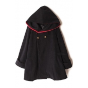Fashion Double Breasted Hooded Long Sleeve Plain Cape