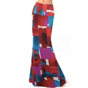 Womens Maxi Skirt Geometric Print High Waist Beach Girl's A-line Skirt