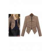 Fashion High and Low Hem Pleated Front Long Sleeve Plain Blazer