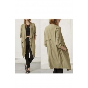 Women Fashion Plain Lapel Open-Front Thin Tunic Coat