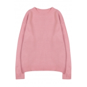 Preppy Style Long Sleeve Round Neck Women's Basic Knit Pullover Sweater