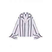 Flare Sleeve Lapel Collar Stripe Print Women's Fashion Shirt