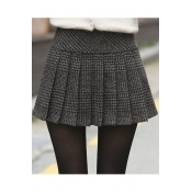 Women's Oversize High Rise Plaid Pleated Wool Mini Skirt