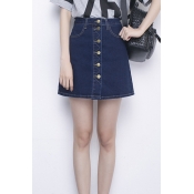 Women's Basic Single Breasted High Rise Denim A-Line Mini Skirt
