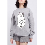 Round Neck Long Sleeve Cat Print Casual Sweatshirt for Couple