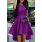 Women's Sleeveless High/Low Hem Plain Midi Asymmetric Dress