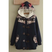 Women's Patchwork Cute Animal Hooded Long Sleeve Winter Cotton Coat