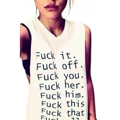 Women's White Funny T Shirts with Saying Cut Out Juniors Sleeveless Shirts