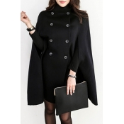 Fashion Stand-Up Collar Double Breasted Plain Tunic Cape