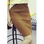 Women's Knit Skirt High Rise Slit Side Pencil Plain Midi Skirt