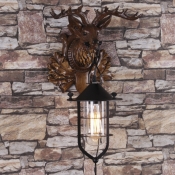 Deer Designed Vintage Decorative Indoor Wall Light in Black Finish