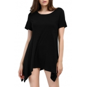 Women's Fashion Scoop Neck Short Sleeve Asymmetrical Hem T-Shirt Casual Dress