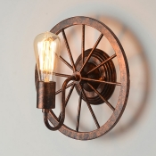 Rust Iron Single Light Wall Sconces with Wheel Shape in Vintage Style