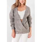 New Stylish V-Neck Wrap Front Long Sleeve Plain Pullover Sweater