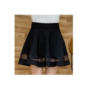 Chic Plain Mesh Hem Mini A-Line Skirt with Shorts inside