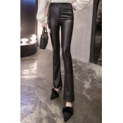 New Stylish Fashion Mid Waist Leather Covery Bell Pants
