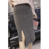 Women's Fashion Winter's High Rise Slit Side Knit Pencil Midi Skirt