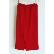 Women's High Rise Slit Front Basic Plain Tube Midi Skirt