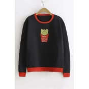 Contrast Trim Embroidery Chips Graphic Pattern Pullover Sweatshirt
