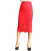 Women's Lace Floral Plain Split Back Midi Bodycon Skirt