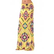 Trendy High Waist Geometric Printed Maxi Bodycon Color Block Skirt