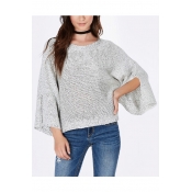 Fashion Batwing Long Split Sleeve Round Neck  Plain Sweater